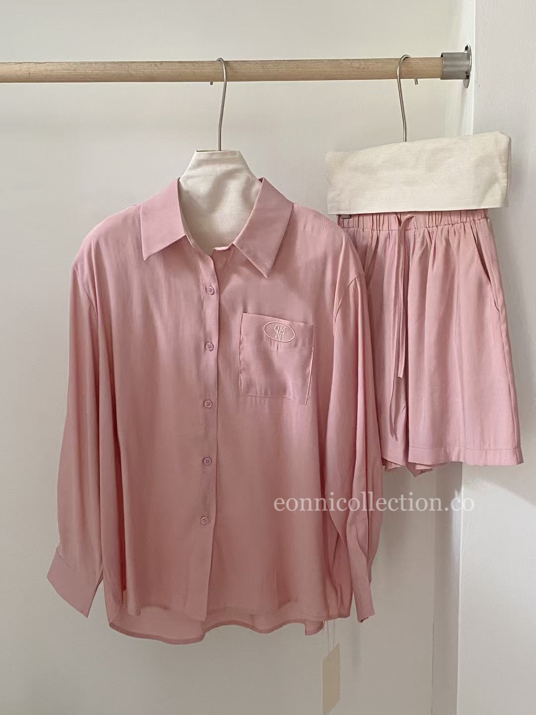 #2010 Summer Essential Shirt & High Waist Shorts in Solid Color - Pink