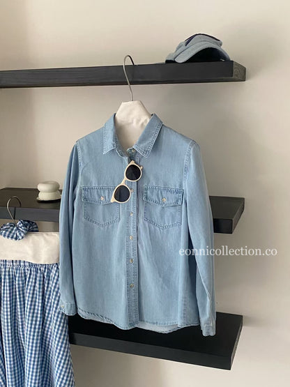 #1026 Long Sleeve Denim Shirt - Light Blue