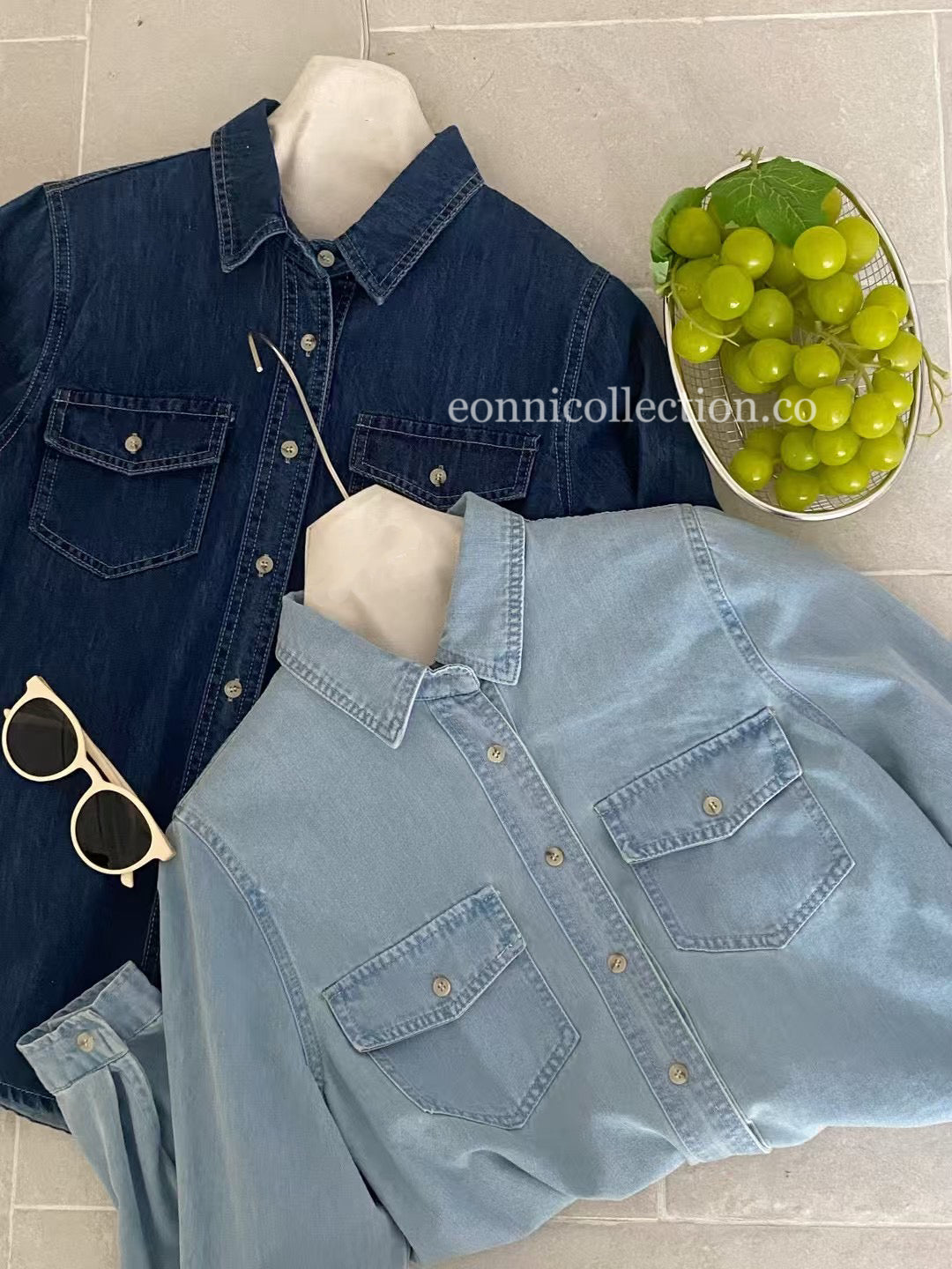 #1026 Long Sleeve Denim Shirt - Dark Blue